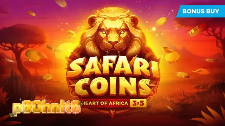 Pemandangan visual slot Safari Coins dengan latar belakang savana Afrika yang megah.